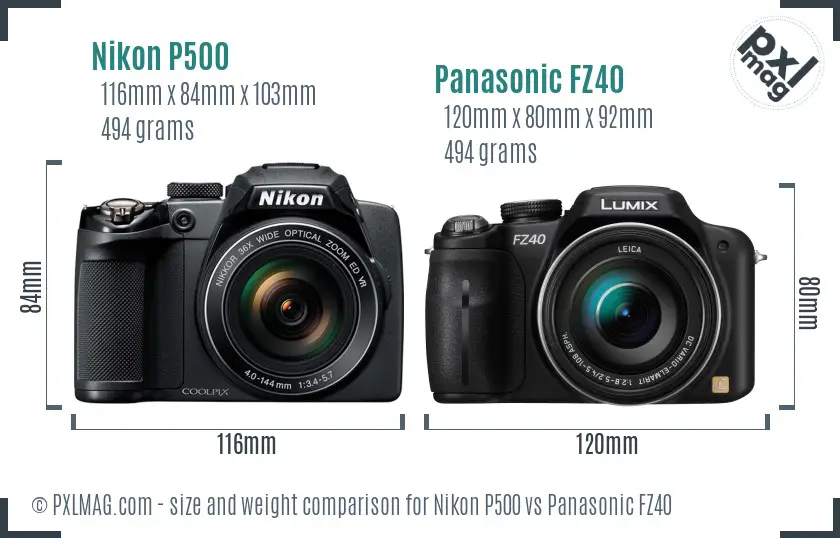 Nikon P500 vs Panasonic FZ40 size comparison