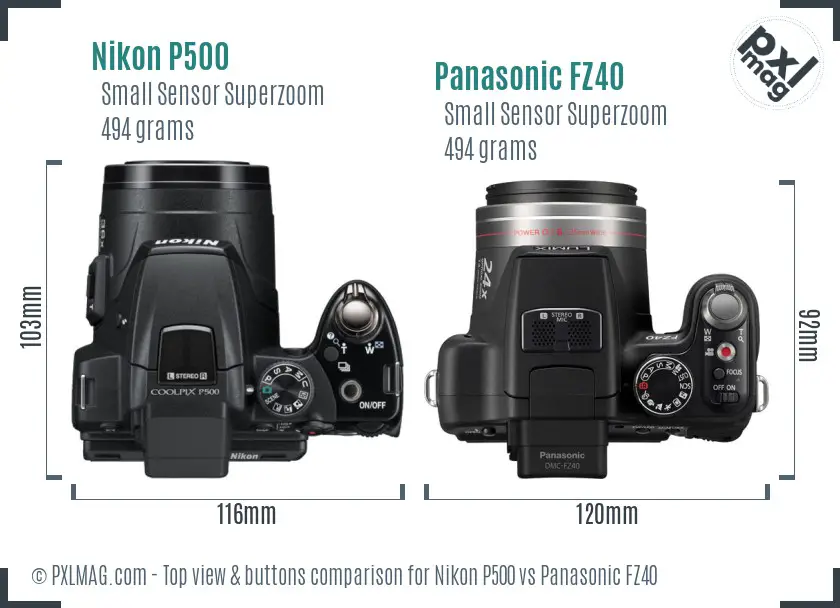 Nikon P500 vs Panasonic FZ40 top view buttons comparison