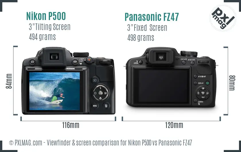 Nikon P500 vs Panasonic FZ47 Screen and Viewfinder comparison