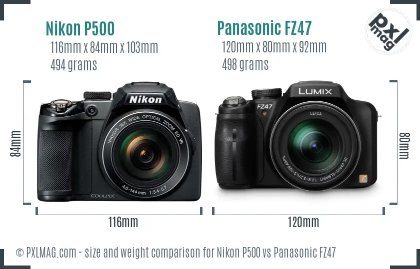 Nikon P500 vs Panasonic FZ47 size comparison