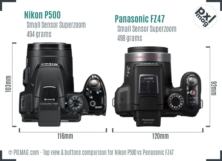 Nikon P500 vs Panasonic FZ47 top view buttons comparison