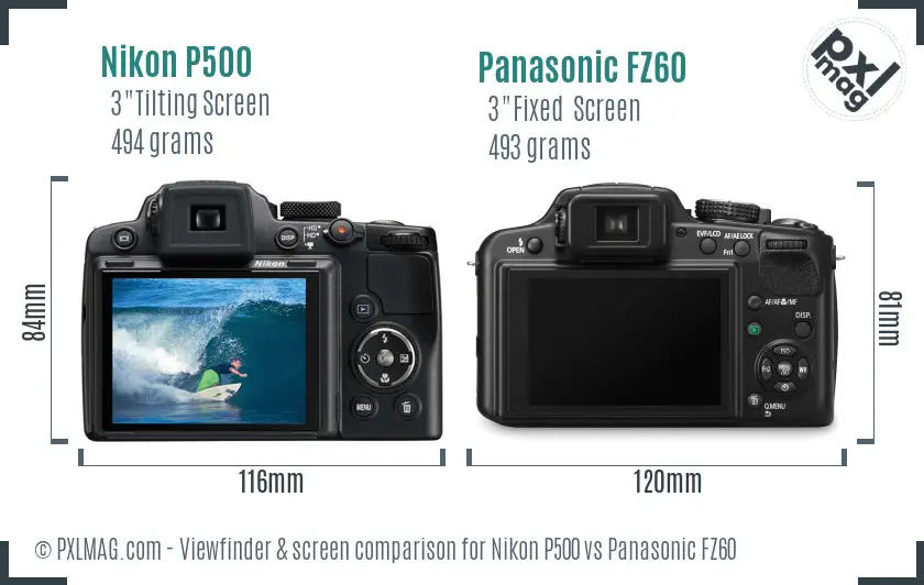Nikon P500 vs Panasonic FZ60 Screen and Viewfinder comparison