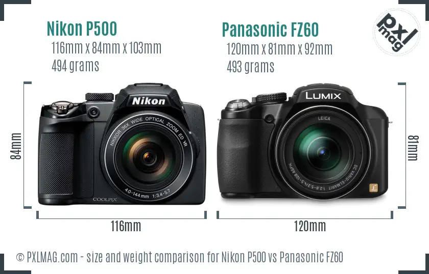 Nikon P500 vs Panasonic FZ60 size comparison