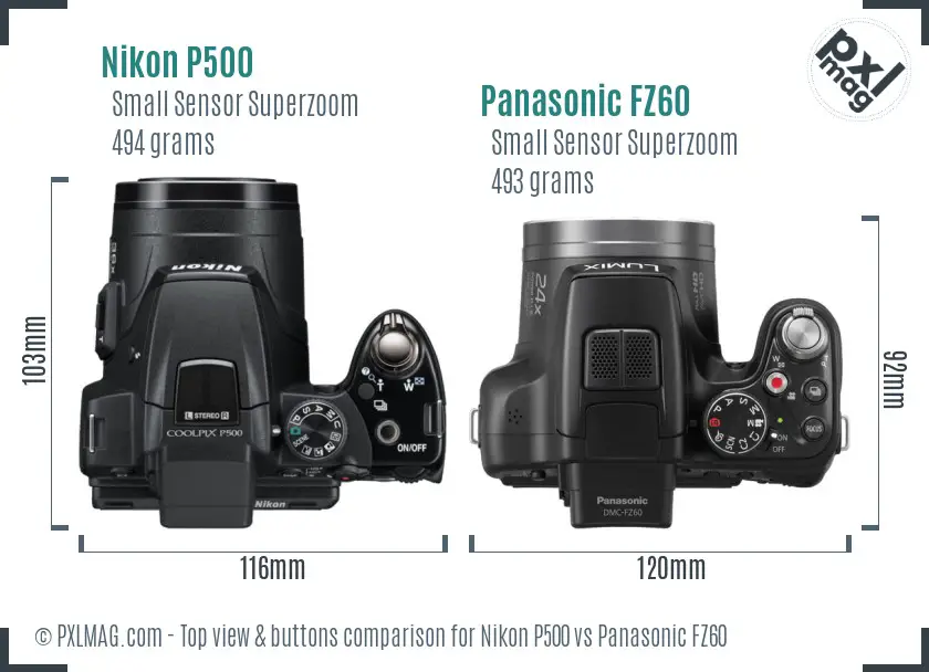 Nikon P500 vs Panasonic FZ60 top view buttons comparison