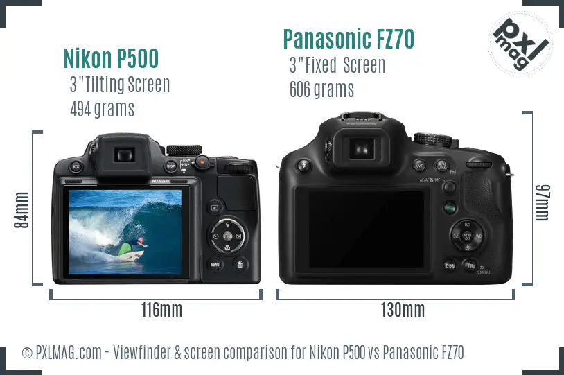 Nikon P500 vs Panasonic FZ70 Screen and Viewfinder comparison