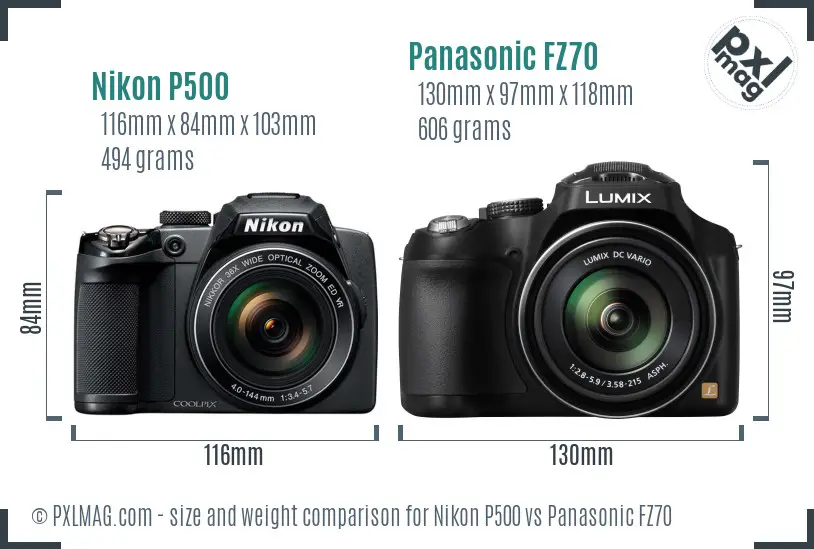 Nikon P500 vs Panasonic FZ70 size comparison