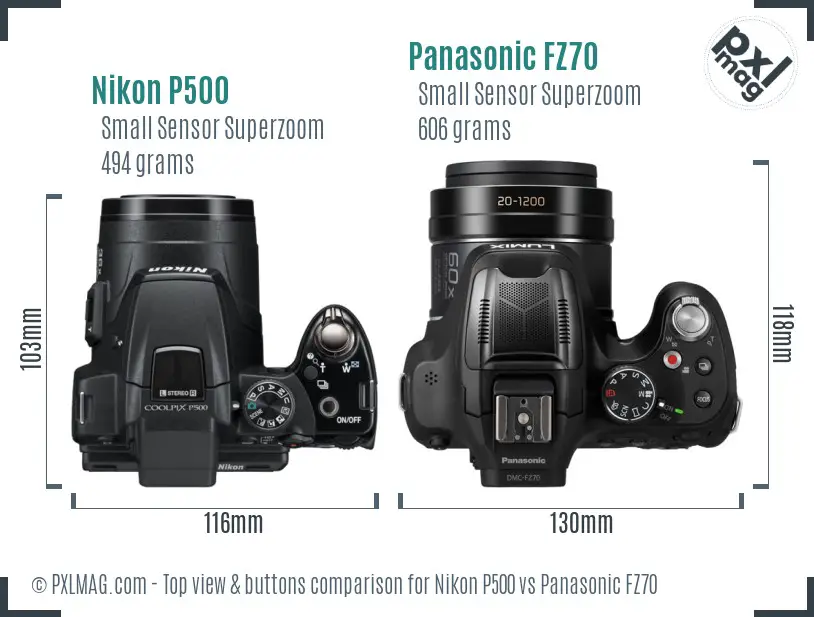 Nikon P500 vs Panasonic FZ70 top view buttons comparison