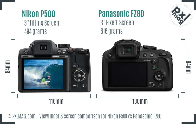Nikon P500 vs Panasonic FZ80 Screen and Viewfinder comparison