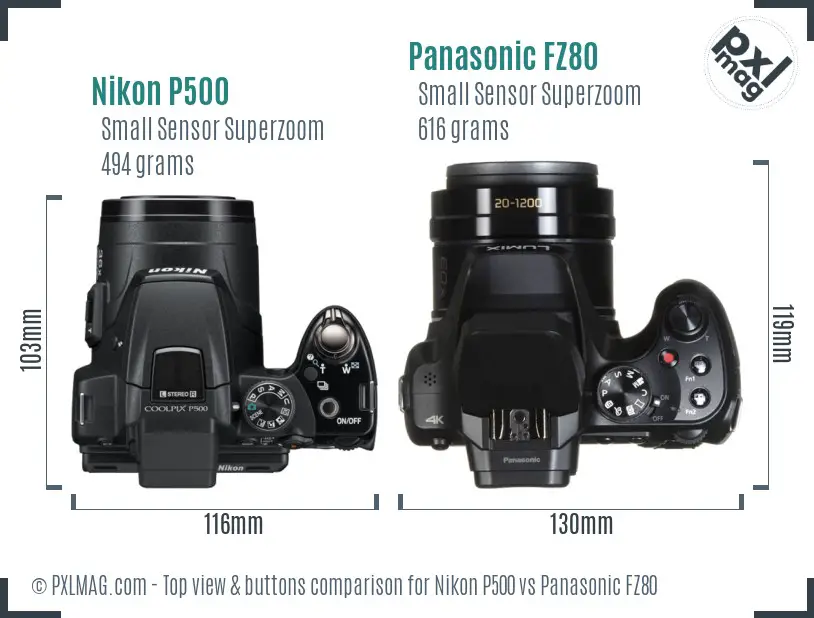 Nikon P500 vs Panasonic FZ80 top view buttons comparison