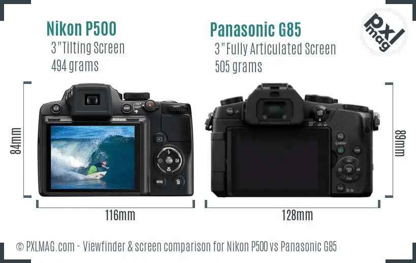 Nikon P500 vs Panasonic G85 Screen and Viewfinder comparison