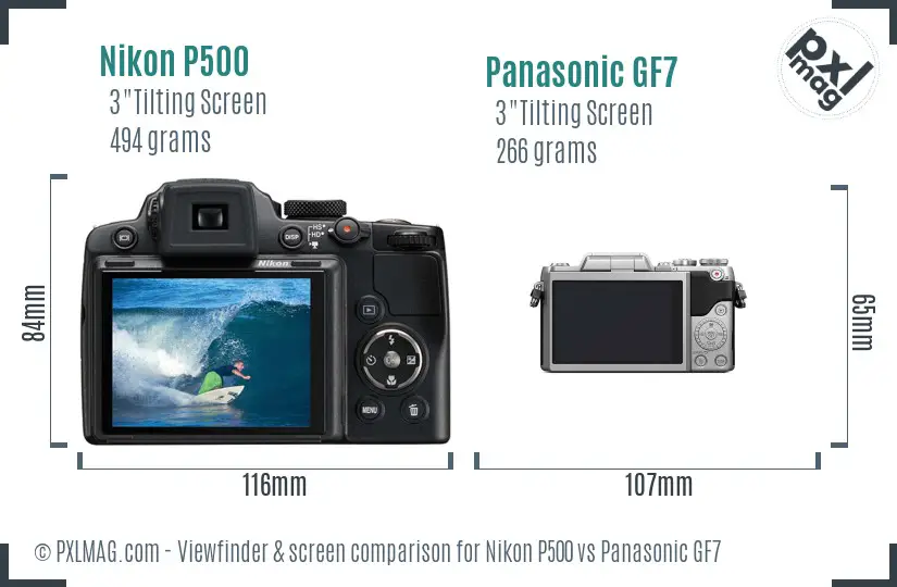 Nikon P500 vs Panasonic GF7 Screen and Viewfinder comparison