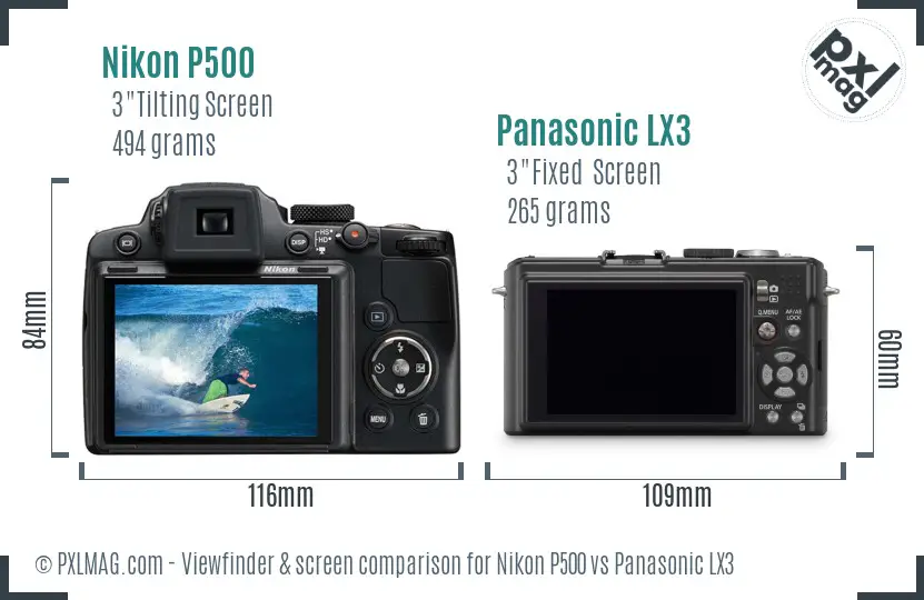 Nikon P500 vs Panasonic LX3 Screen and Viewfinder comparison