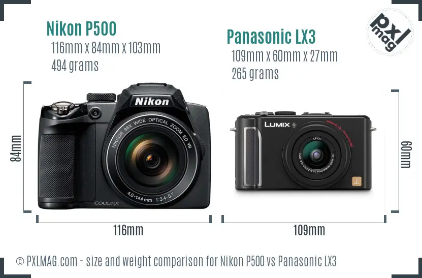 Nikon P500 vs Panasonic LX3 size comparison