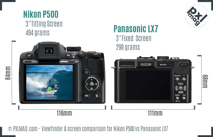 Nikon P500 vs Panasonic LX7 Screen and Viewfinder comparison