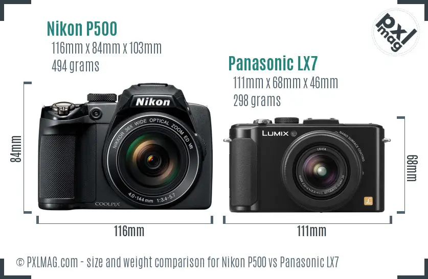 Nikon P500 vs Panasonic LX7 size comparison