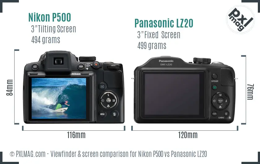 Nikon P500 vs Panasonic LZ20 Screen and Viewfinder comparison