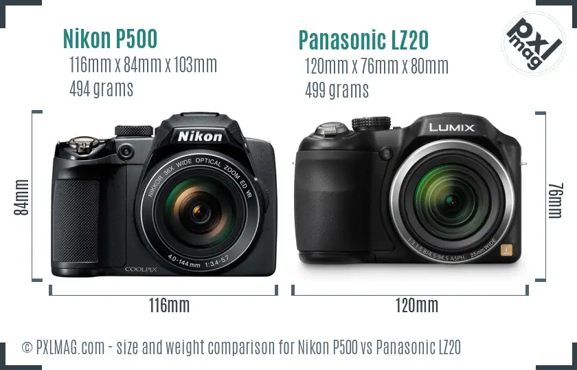 Nikon P500 vs Panasonic LZ20 size comparison