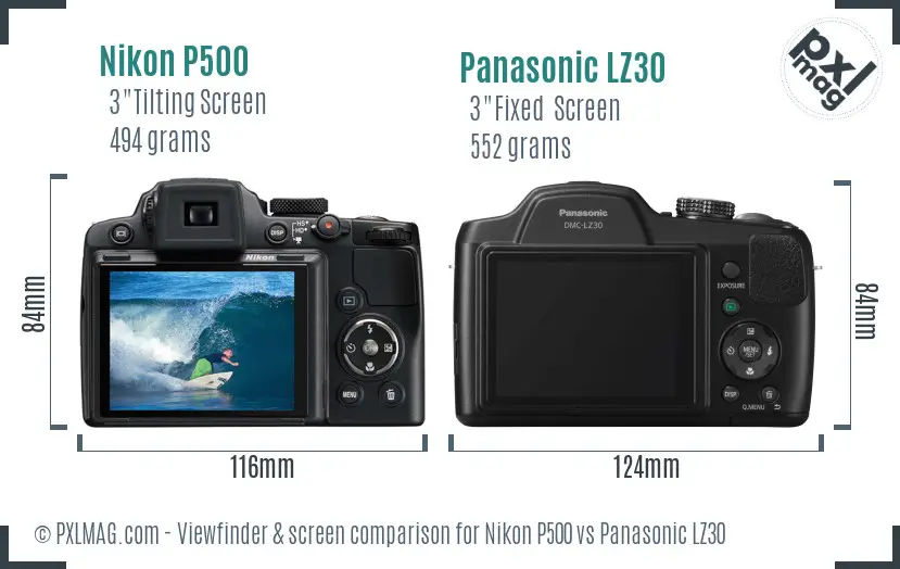 Nikon P500 vs Panasonic LZ30 Screen and Viewfinder comparison