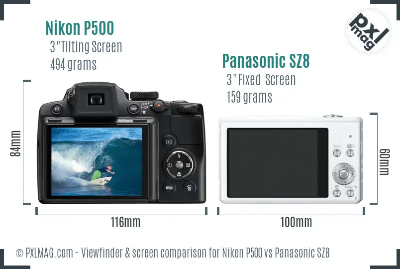 Nikon P500 vs Panasonic SZ8 Screen and Viewfinder comparison