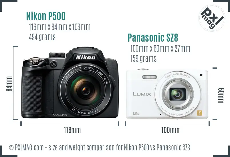 Nikon P500 vs Panasonic SZ8 size comparison