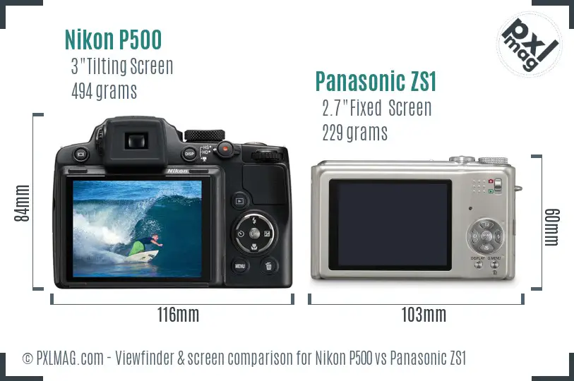 Nikon P500 vs Panasonic ZS1 Screen and Viewfinder comparison