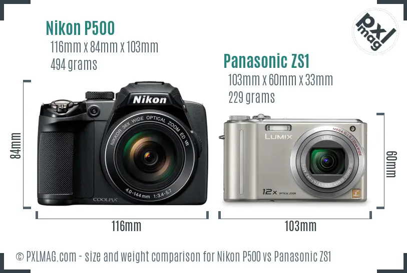 Nikon P500 vs Panasonic ZS1 size comparison