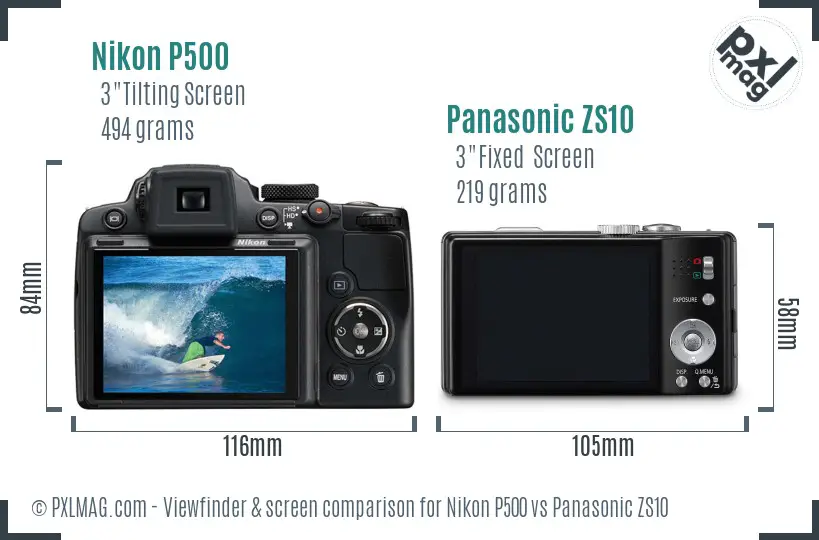 Nikon P500 vs Panasonic ZS10 Screen and Viewfinder comparison