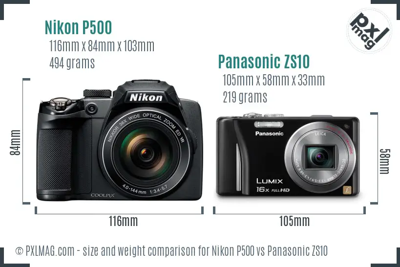Nikon P500 vs Panasonic ZS10 size comparison