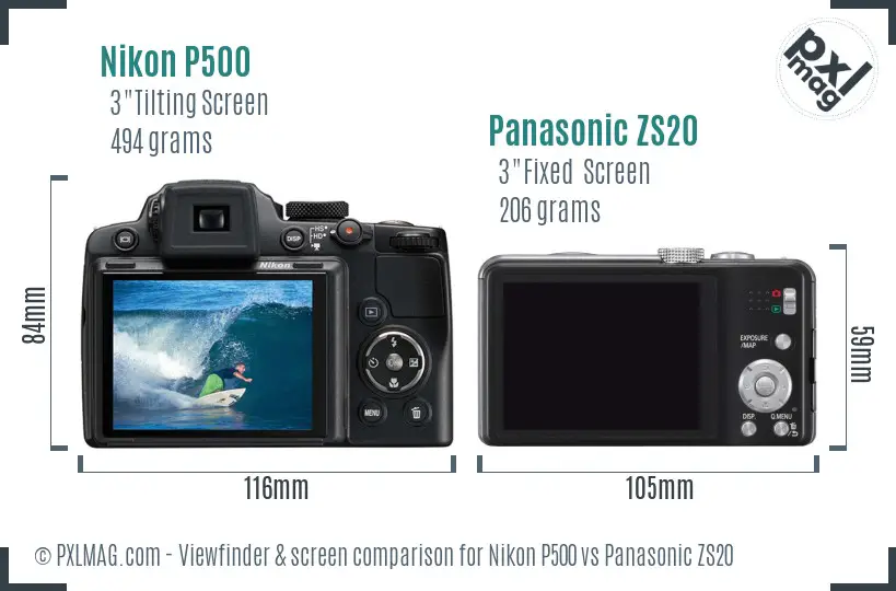 Nikon P500 vs Panasonic ZS20 Screen and Viewfinder comparison