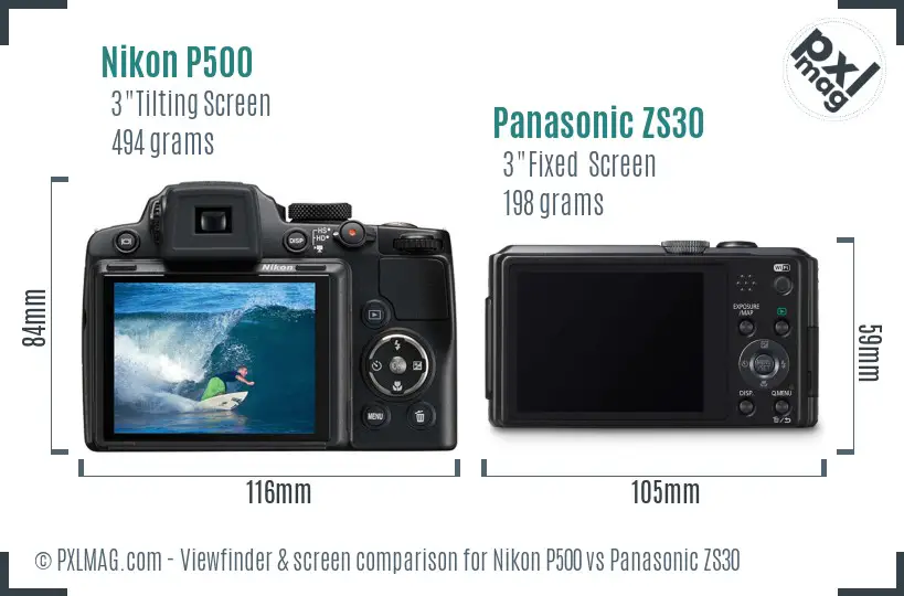 Nikon P500 vs Panasonic ZS30 Screen and Viewfinder comparison