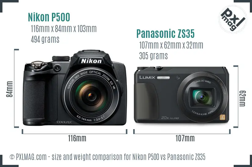 Nikon P500 vs Panasonic ZS35 size comparison Nikon P500 vs Panasonic ZS35 size comparison