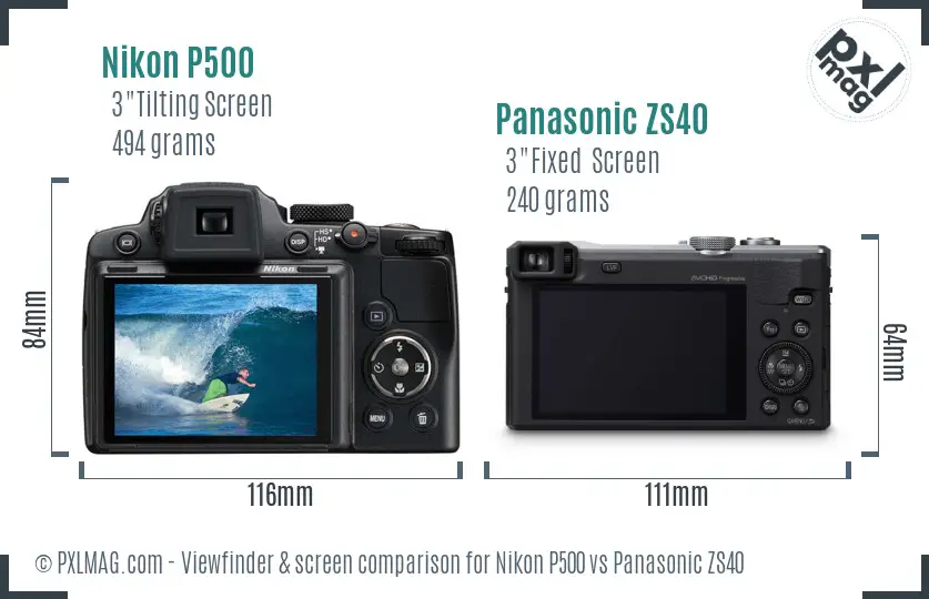 Nikon P500 vs Panasonic ZS40 Screen and Viewfinder comparison