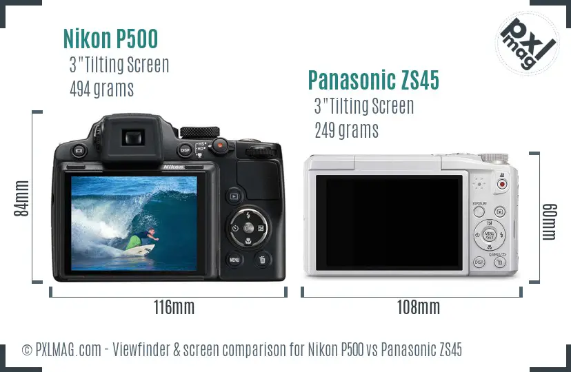 Nikon P500 vs Panasonic ZS45 Screen and Viewfinder comparison