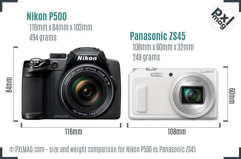 Nikon P500 vs Panasonic ZS45 size comparison
