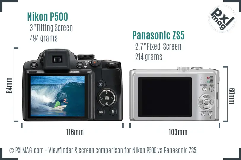 Nikon P500 vs Panasonic ZS5 Screen and Viewfinder comparison