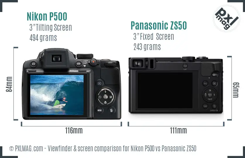 Nikon P500 vs Panasonic ZS50 Screen and Viewfinder comparison Nikon P500 vs Panasonic ZS50 Screen and Viewfinder comparison