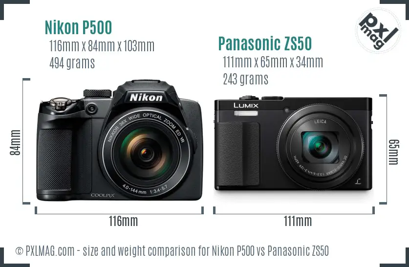 Nikon P500 vs Panasonic ZS50 size comparison Nikon P500 vs Panasonic ZS50 size comparison