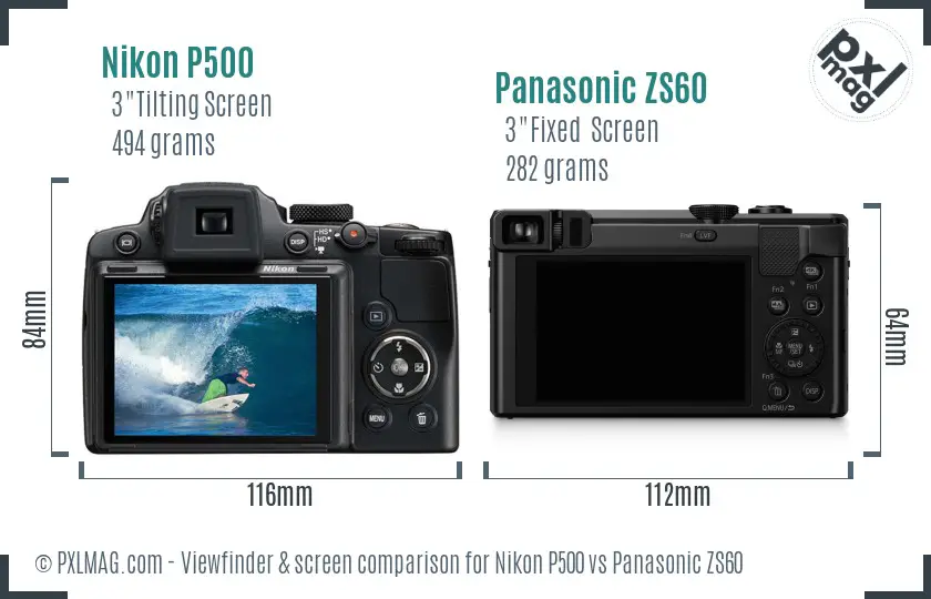 Nikon P500 vs Panasonic ZS60 Screen and Viewfinder comparison