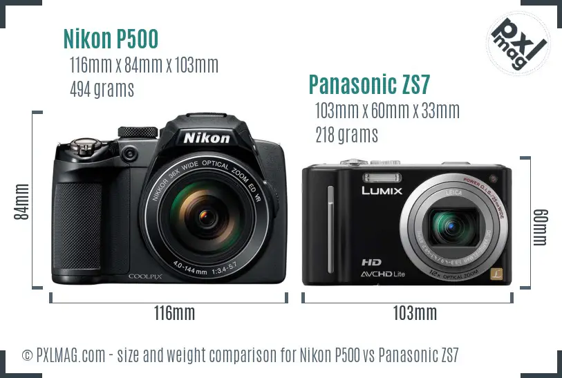 Nikon P500 vs Panasonic ZS7 size comparison Nikon P500 vs Panasonic ZS7 size comparison