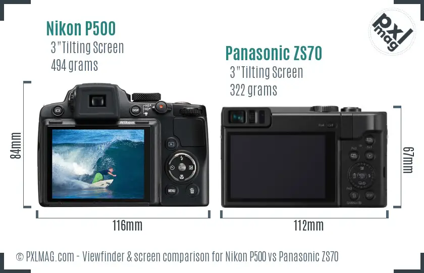 Nikon P500 vs Panasonic ZS70 Screen and Viewfinder comparison