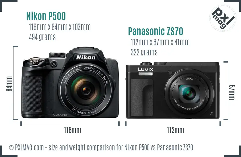 Nikon P500 vs Panasonic ZS70 size comparison