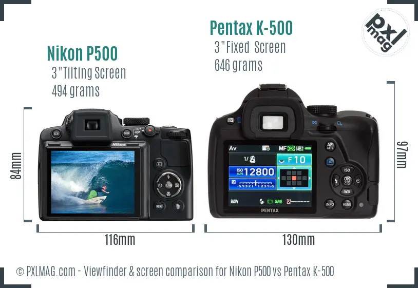 Nikon P500 vs Pentax K-500 Screen and Viewfinder comparison Nikon P500 vs Pentax K-500 Screen and Viewfinder comparison