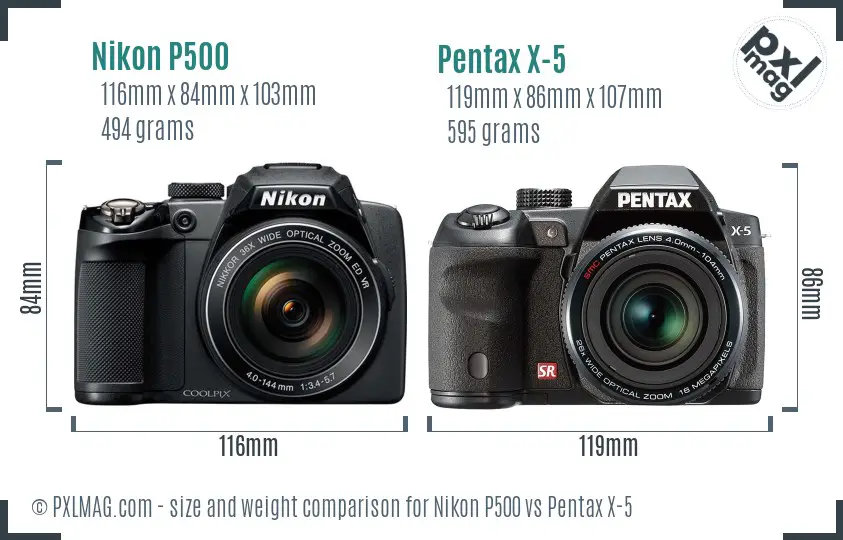 Nikon P500 vs Pentax X-5 size comparison Nikon P500 vs Pentax X-5 size comparison