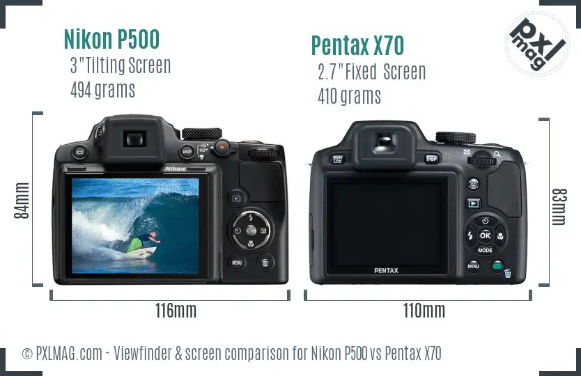 Nikon P500 vs Pentax X70 Screen and Viewfinder comparison