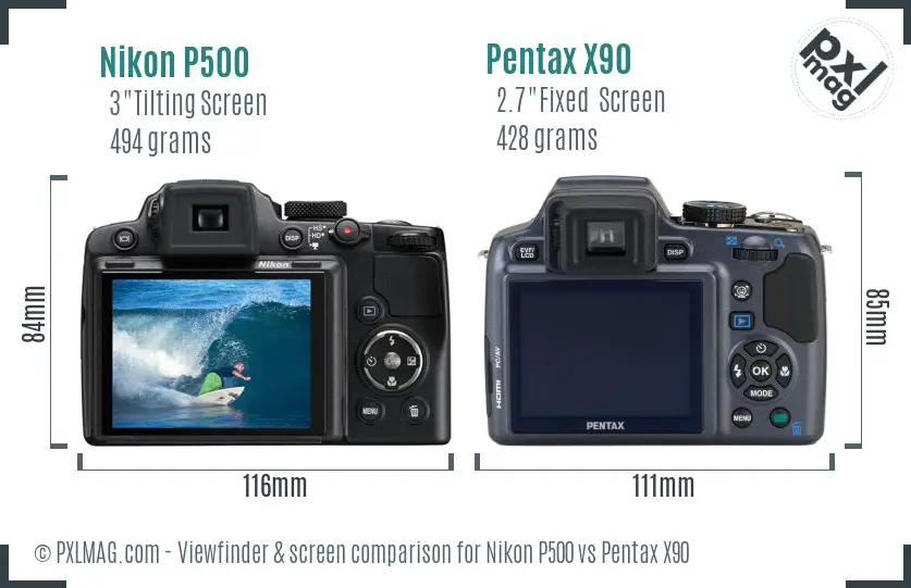 Nikon P500 vs Pentax X90 Screen and Viewfinder comparison