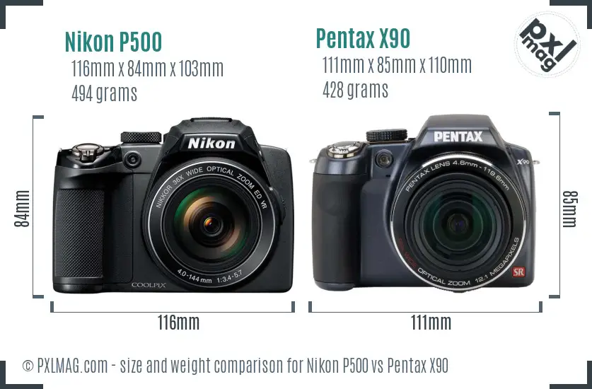 Nikon P500 vs Pentax X90 size comparison