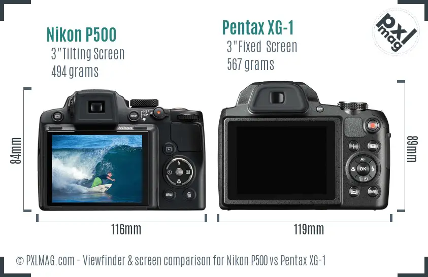 Nikon P500 vs Pentax XG-1 Screen and Viewfinder comparison