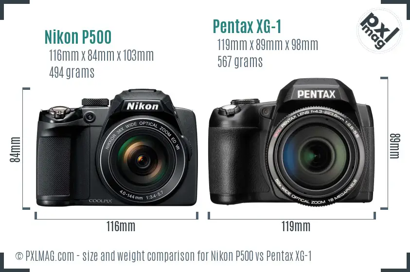 Nikon P500 vs Pentax XG-1 size comparison