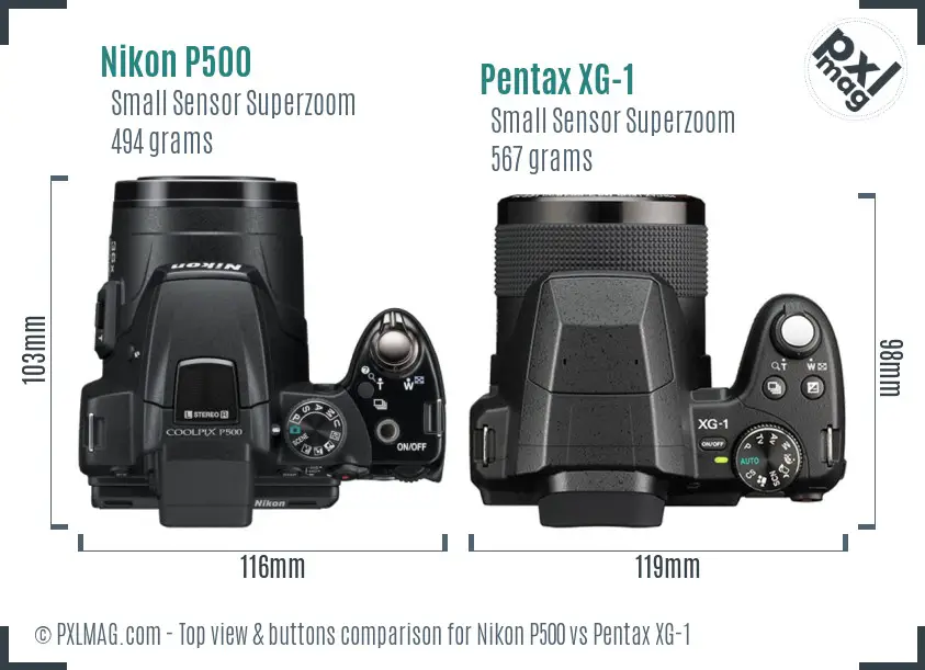 Nikon P500 vs Pentax XG-1 top view buttons comparison