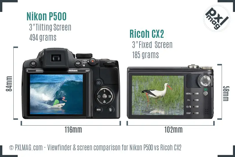 Nikon P500 vs Ricoh CX2 Screen and Viewfinder comparison Nikon P500 vs Ricoh CX2 Screen and Viewfinder comparison